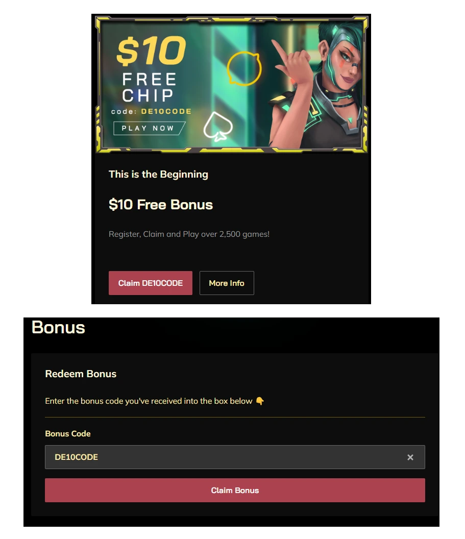 Decode Casino claim bonus